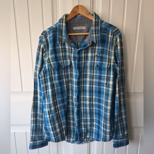 Outerknown Blanket Shirt Mens XL Blue White Plaid Organic Cotton Flannel